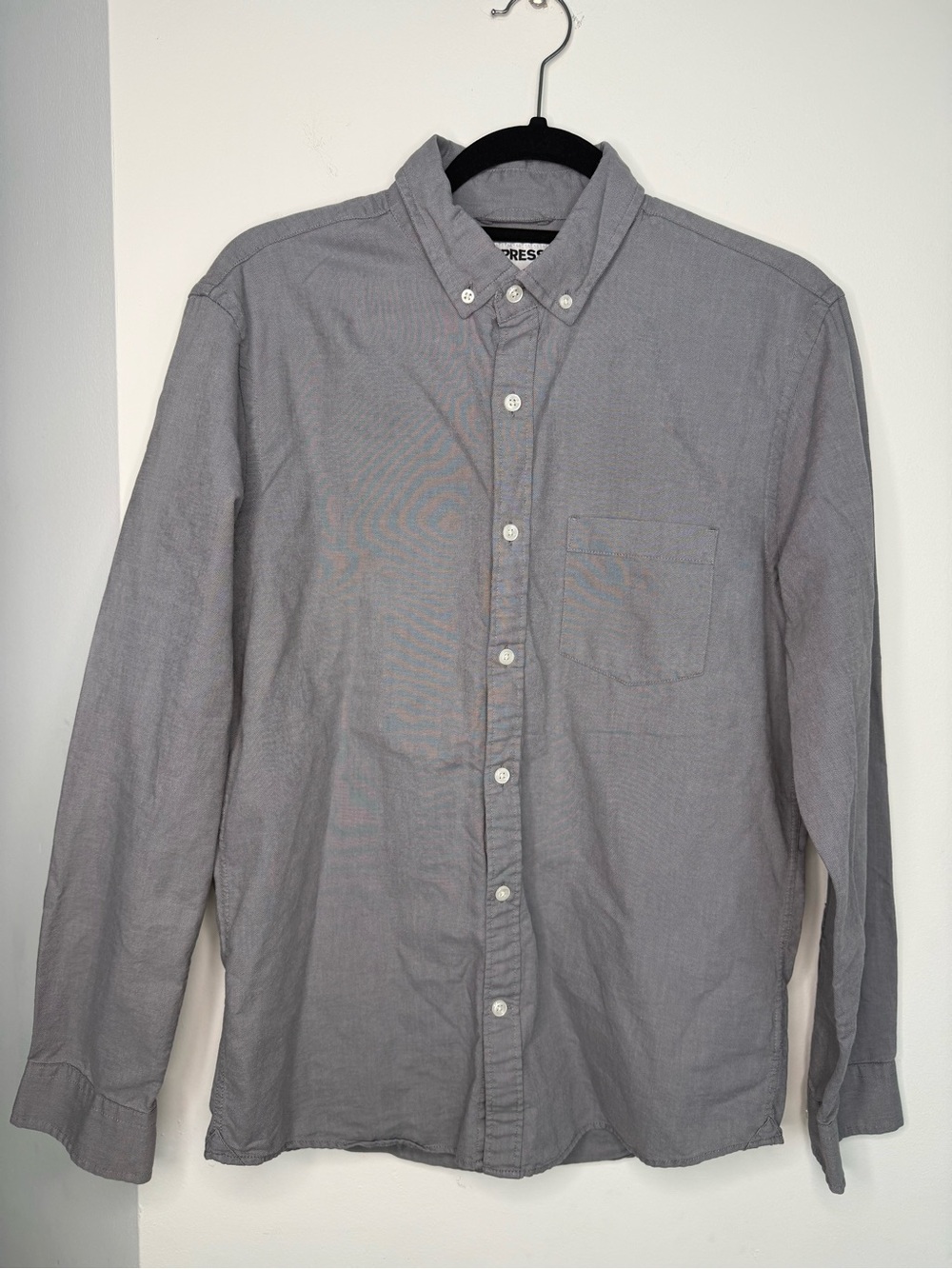 Express Men's Gray Button-Down Shirt Slim Soft Wash Medium
